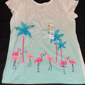 NWT Jumping bean Flamingo Paradise Kids Shirt size 10 criss cross back